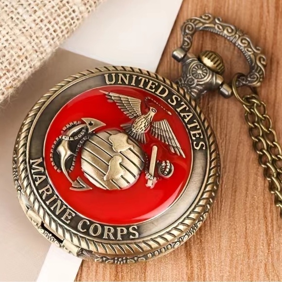 Pocket Watch US Marine Corps Steampunk Chain Quartz Watch Analog Retro Pendant - Picture 4 of 16